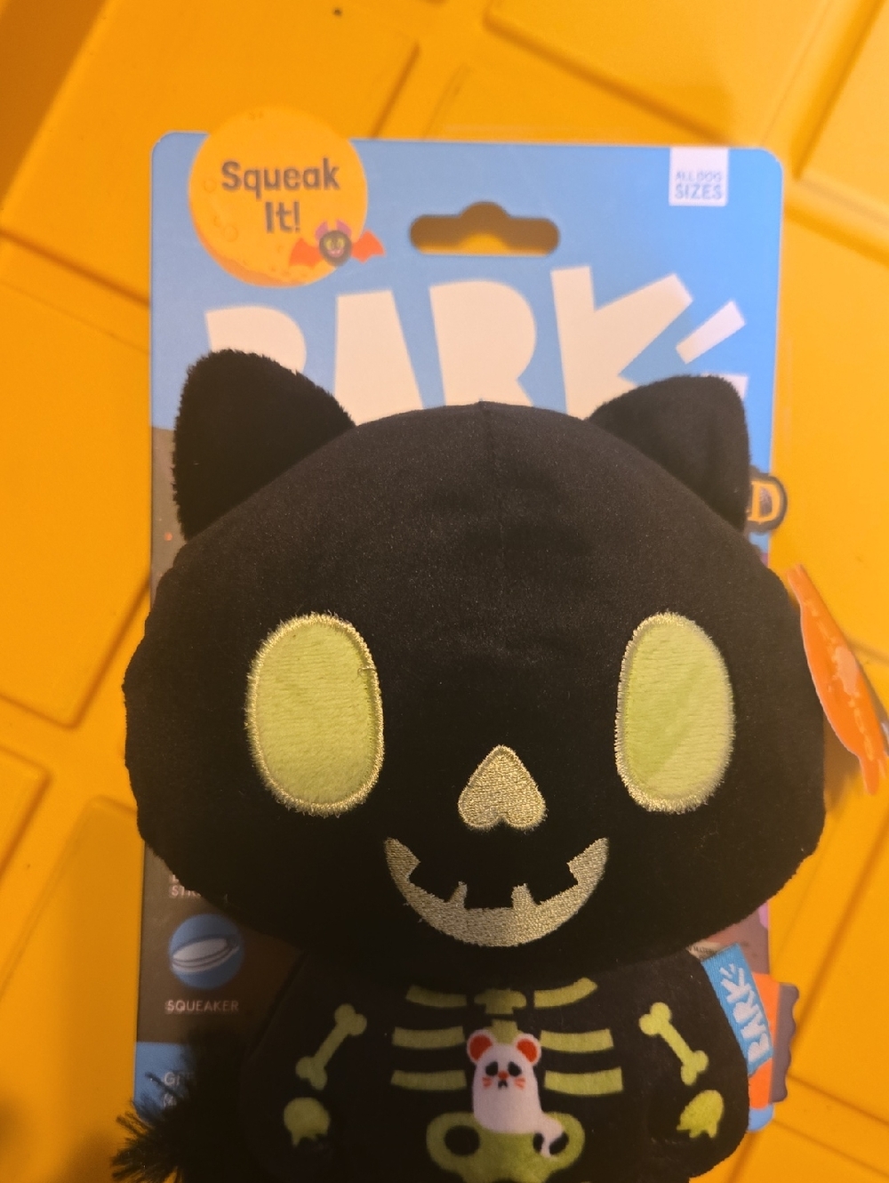 Bark Black & Lime Green Skeleton Cat Plush Dog Toy